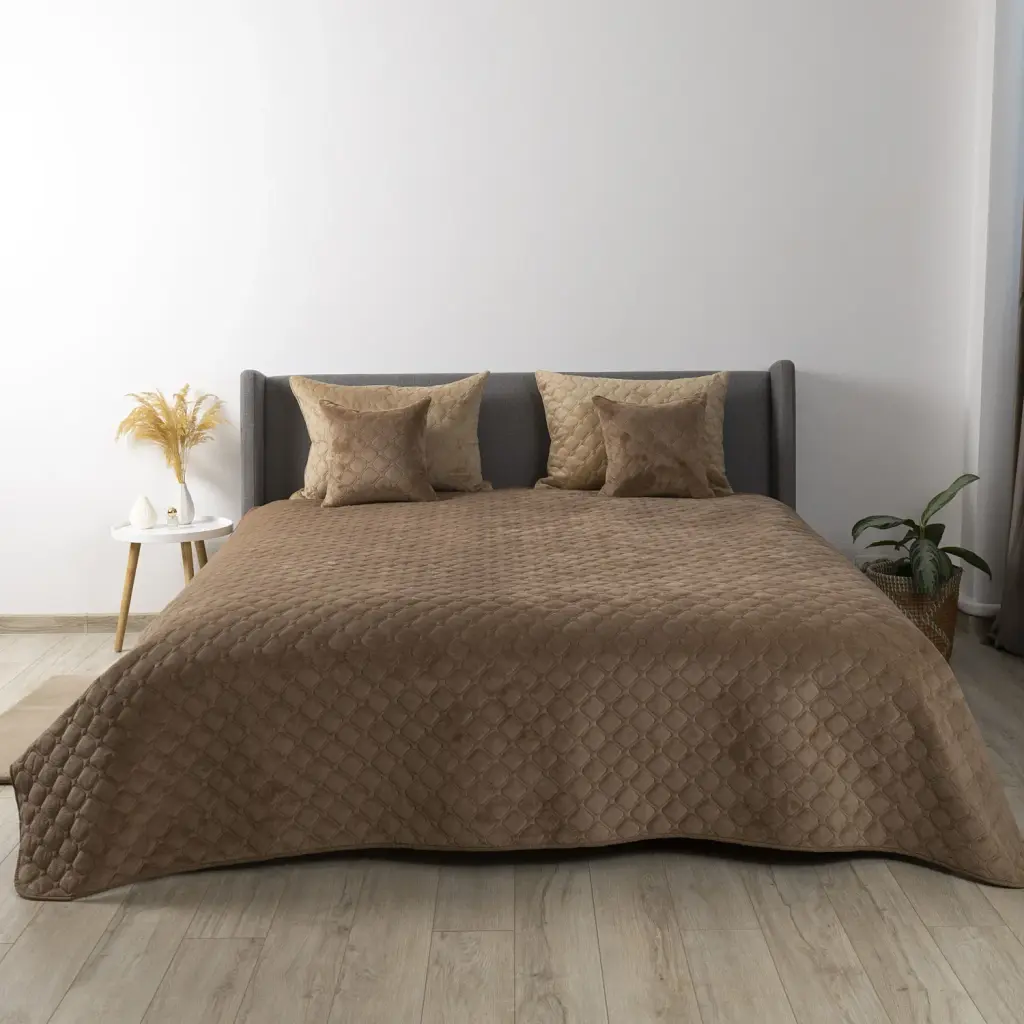 Покривало ТЕП велюрове Velour Капучино Ромб круглий 180x240 см - фото 2
