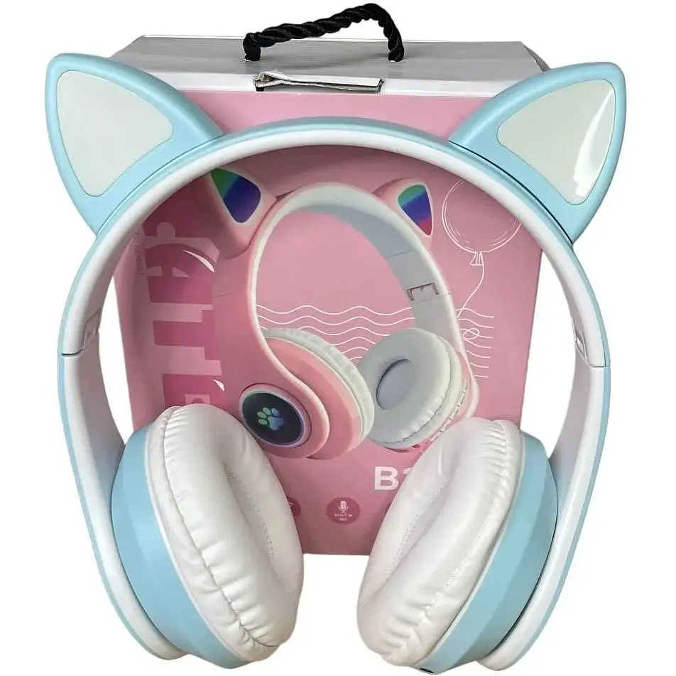 Навушники бездротові Opt-Top Cat ear В39М FM-радіо MicroSD Bluetooth з вушками та підсвічуванням блакитні (1756375771) - фото 7