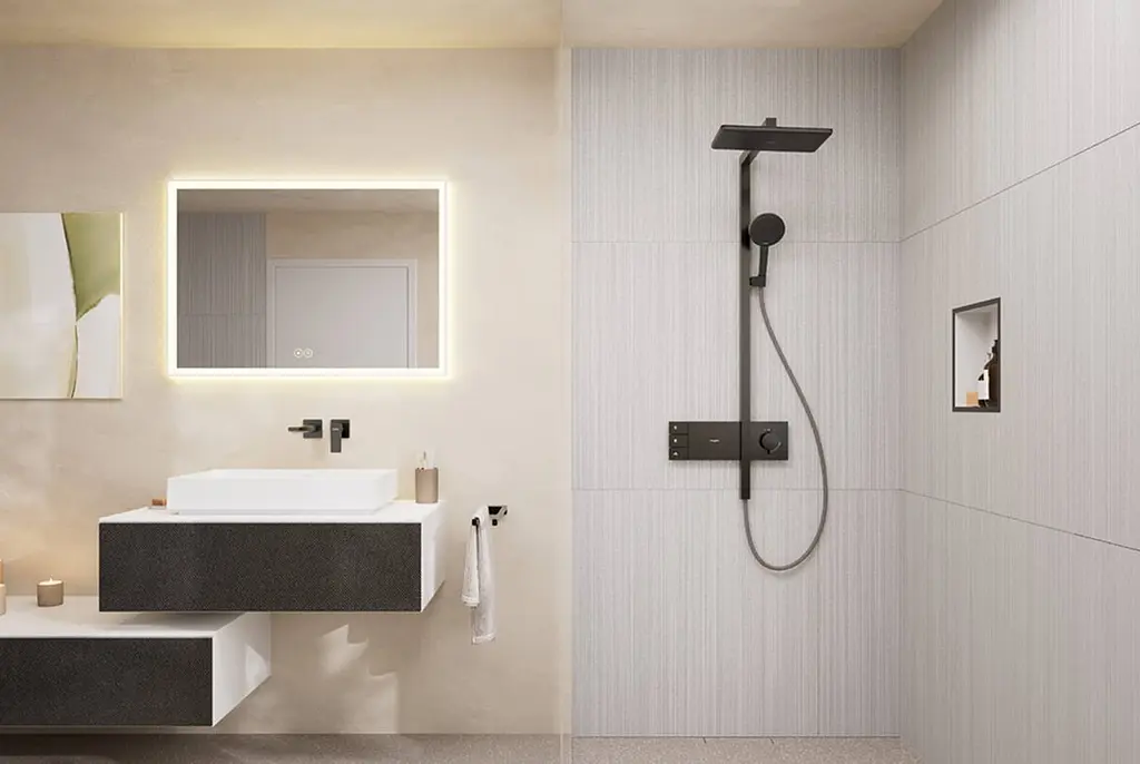 Душова система з термостатом Hansgrohe Raindance Alive Q 210x340 2jet з ShowerSelect Comfort brushed black chrome 24590340 - фото 3