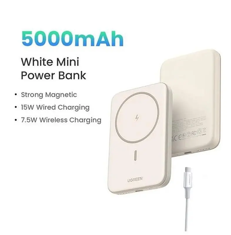Магнітний Magsafe Павербанк Ugreen PB560 5000 mAh 15 Вт з бездротовою магнітною зарядкою для iPhone бежевий - фото 3