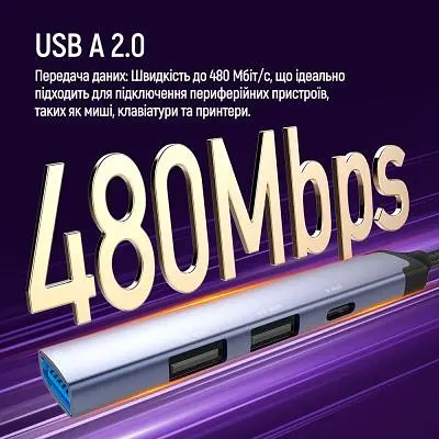 Концентратор ColorWay USB-A/USB-C 4-in-1 USB2.0х2/USB3.0/USB-C2.0 (CW-HUB06) - фото 8