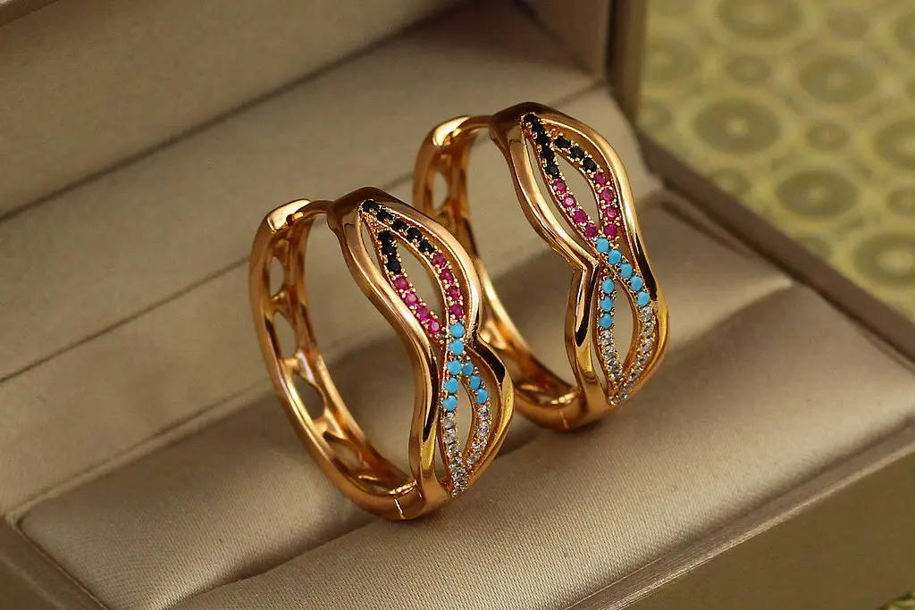 Сережки Xuping Jewelry колечки Делі 2,6 см золотисті - фото 2