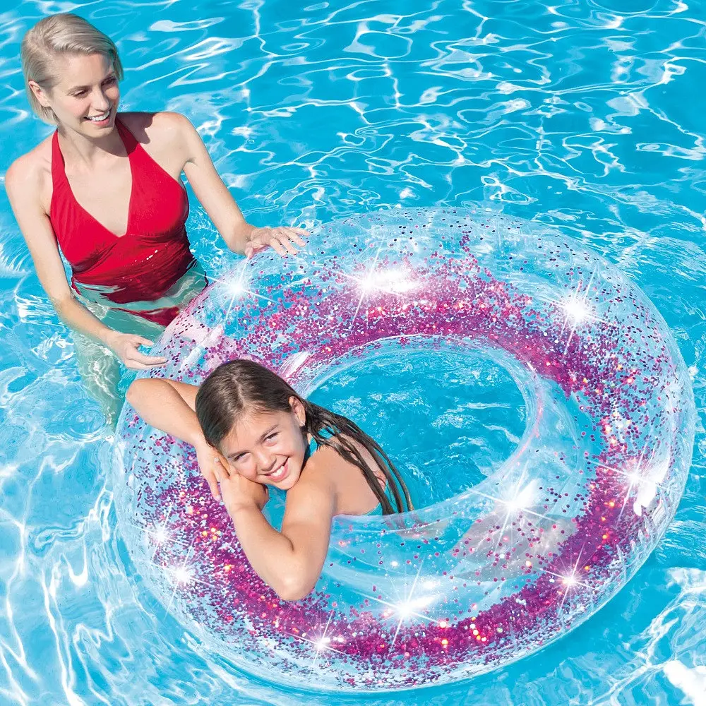 Надувний круг прозорий із блискітками Intex Glitter Pool Tube від 9 років, діаметр 107 см - фото 2