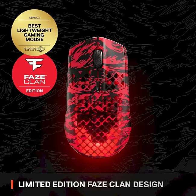 Миша комп'ютерна SteelSeries Aerox 3 Wireless Faze Clan Edition Red Black (62609) - фото 5