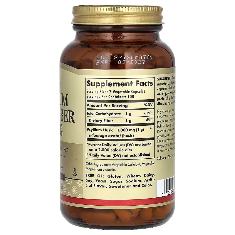 Клітковина з Лушпиння Подорожника Psyllium Husk Fiber 500 мг - 200 вег. капсул - фото 2