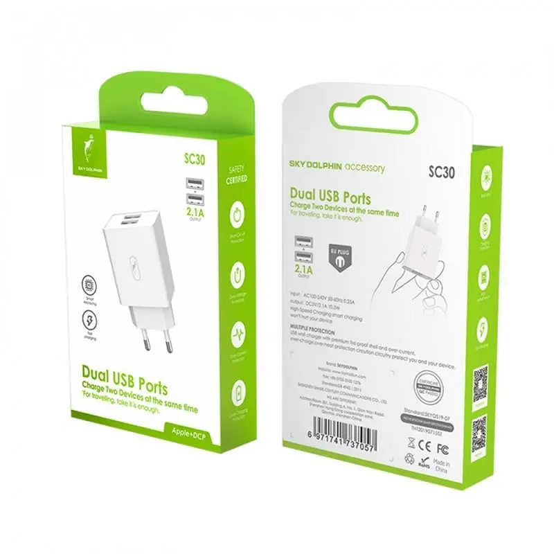 Зарядний пристрій SkyDolphin SC30 (2USB, 2.1A) Білий (SDMZP-000111) - фото 4