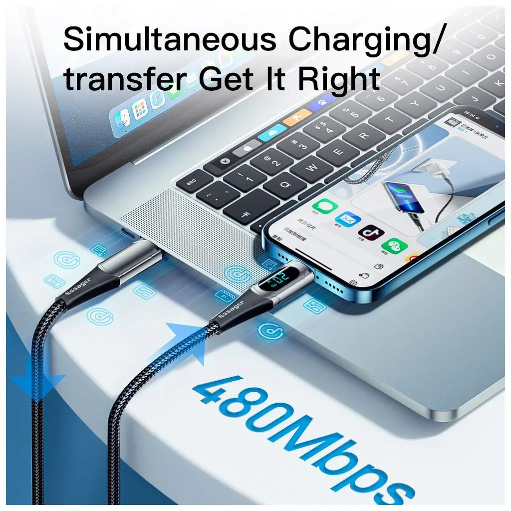 Дата кабель USB-C to Lightning 2.0m 20W Digital Display black Essager (EXCTL-YDA01) - фото 7