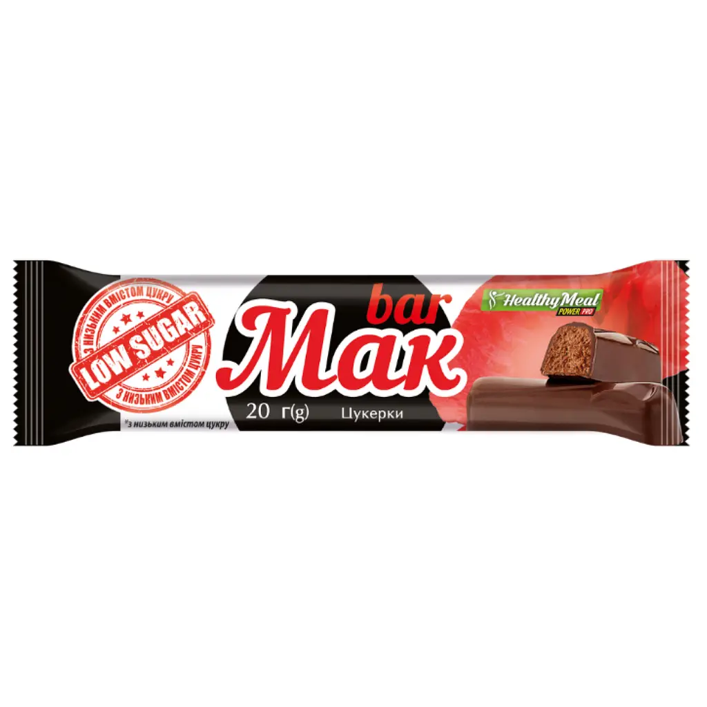 Батончики з низьким вмістом цукру Power pro MAK bar — 20 × 20 г