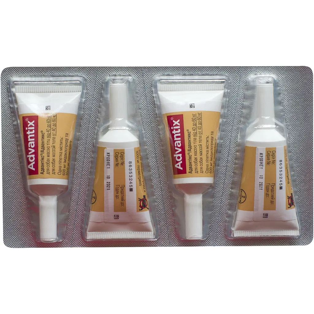 Краплі Elanco (Bayer) Advantix від бліх і кліщів для собак від 40 до 60 кг 24 мл  (6 мл x 4 піпетка) - фото 7