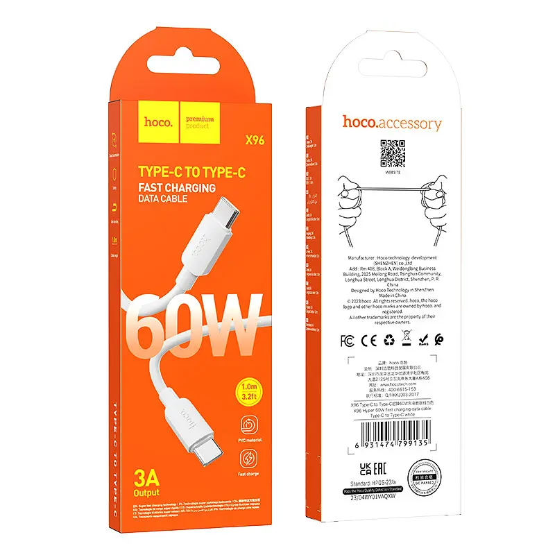 Кабель HOCO X96 Hyper 60W Fast Charging Data Cable Type-C to Type-C білий - фото 2