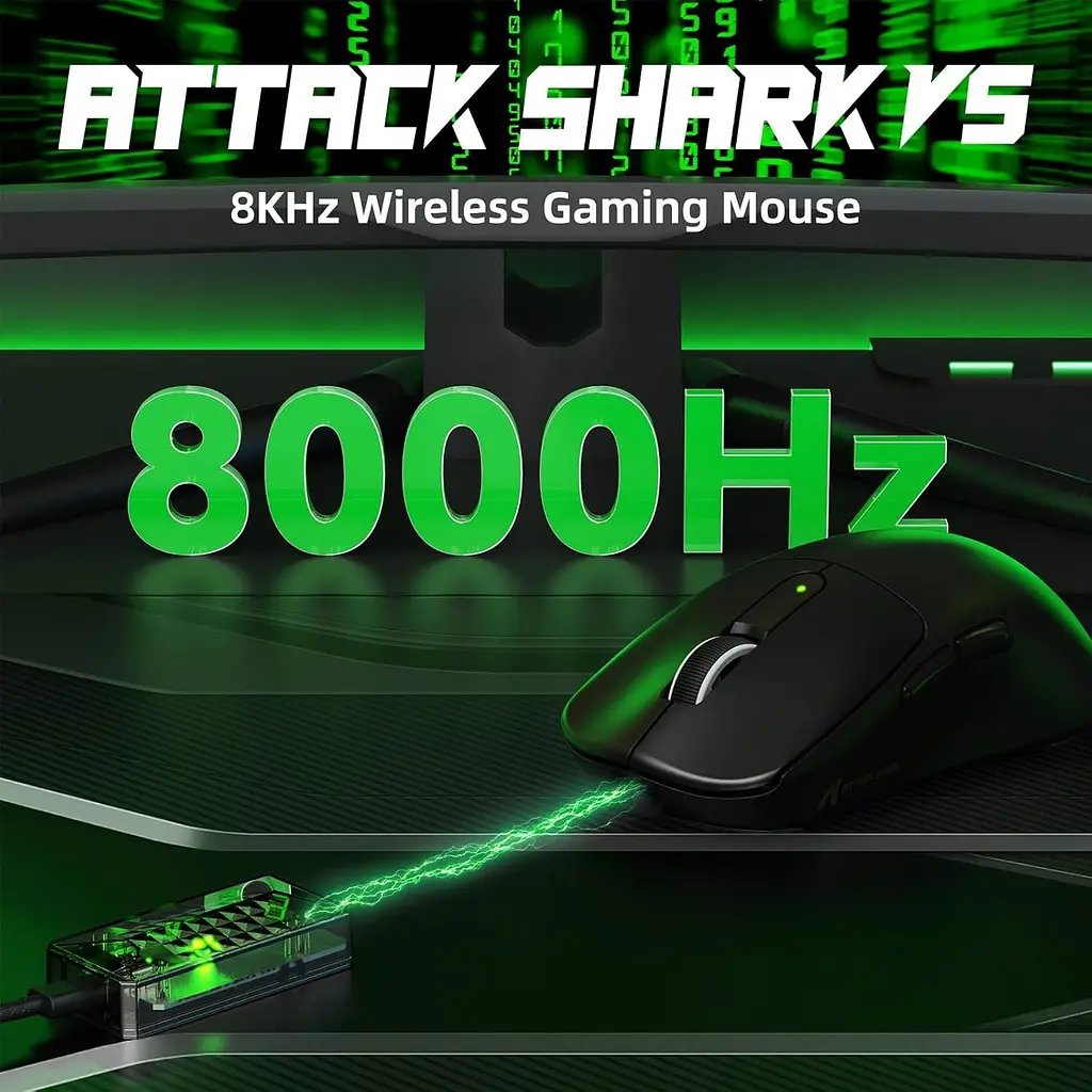 Бездротова миша ATTACK SHARK V5 42000 DPI PAW3950MAX,8K,Nordic 52840,20000FPS Чорна - фото 2