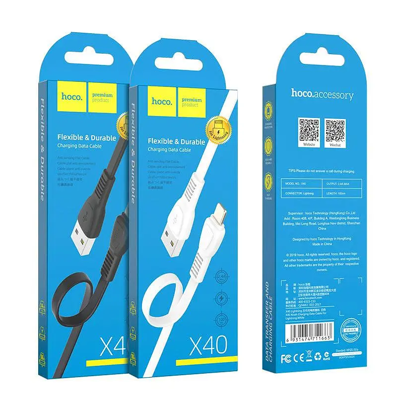 Кабель Hoco X40 USB to iP 2.4A 1 м TPE TPE connectors черный - фото 2