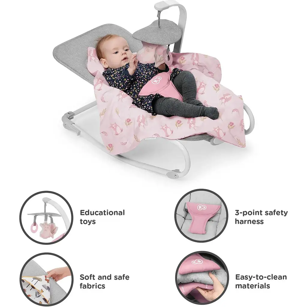 Шезлонг-качалка Kinderkraft Felio 2 Peony Rose серый с розовым KBFELI20PNK0000 (00-00305172) - фото 8