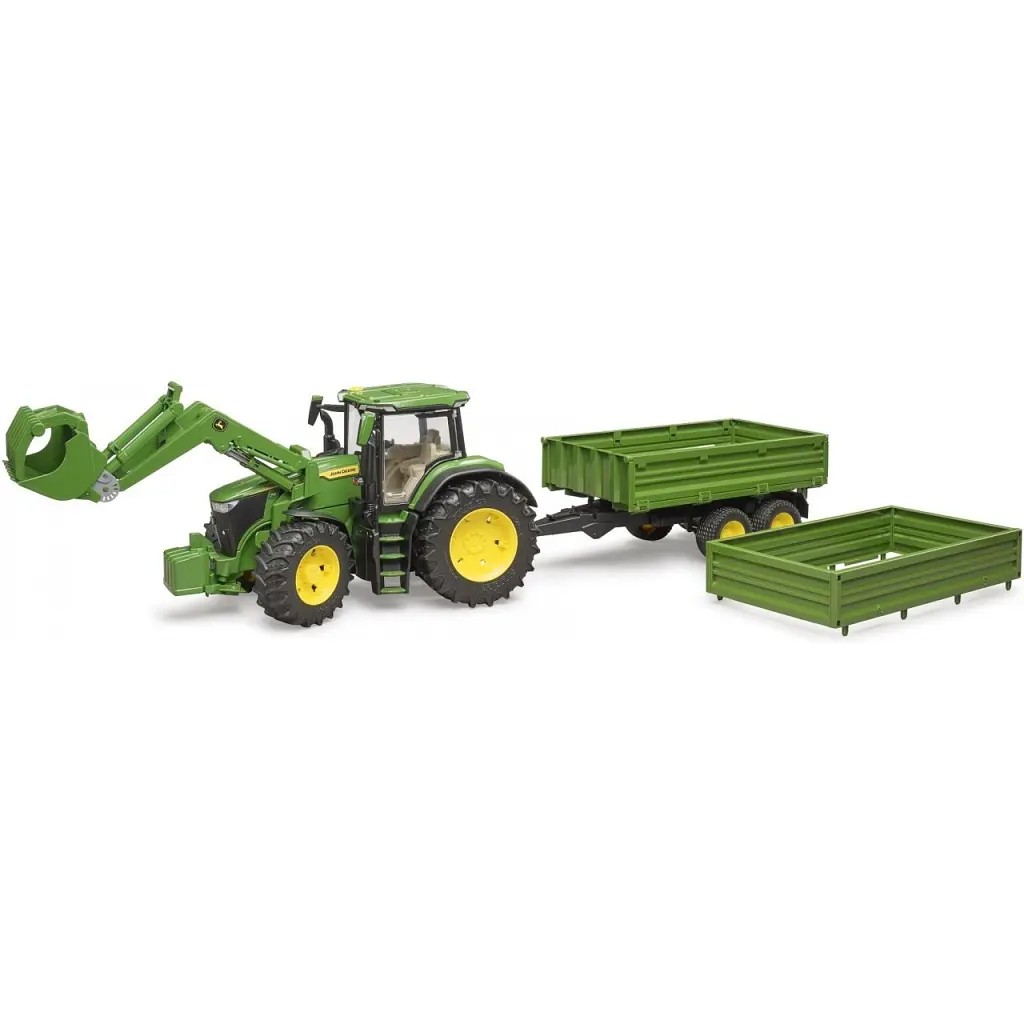 Масштабна модель автомобіля Bruder трактор John Deere 7R 350 з навантажувачем та причепом (03155) - фото 3