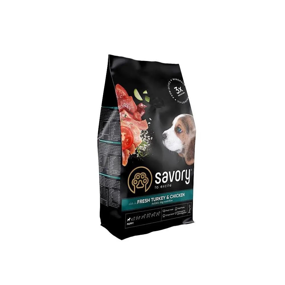 Сухий корм Savory Puppy Сейворі для цуценят усіх порід, зі свіжою індичкою та куркою, 3 кг (арт.30297)