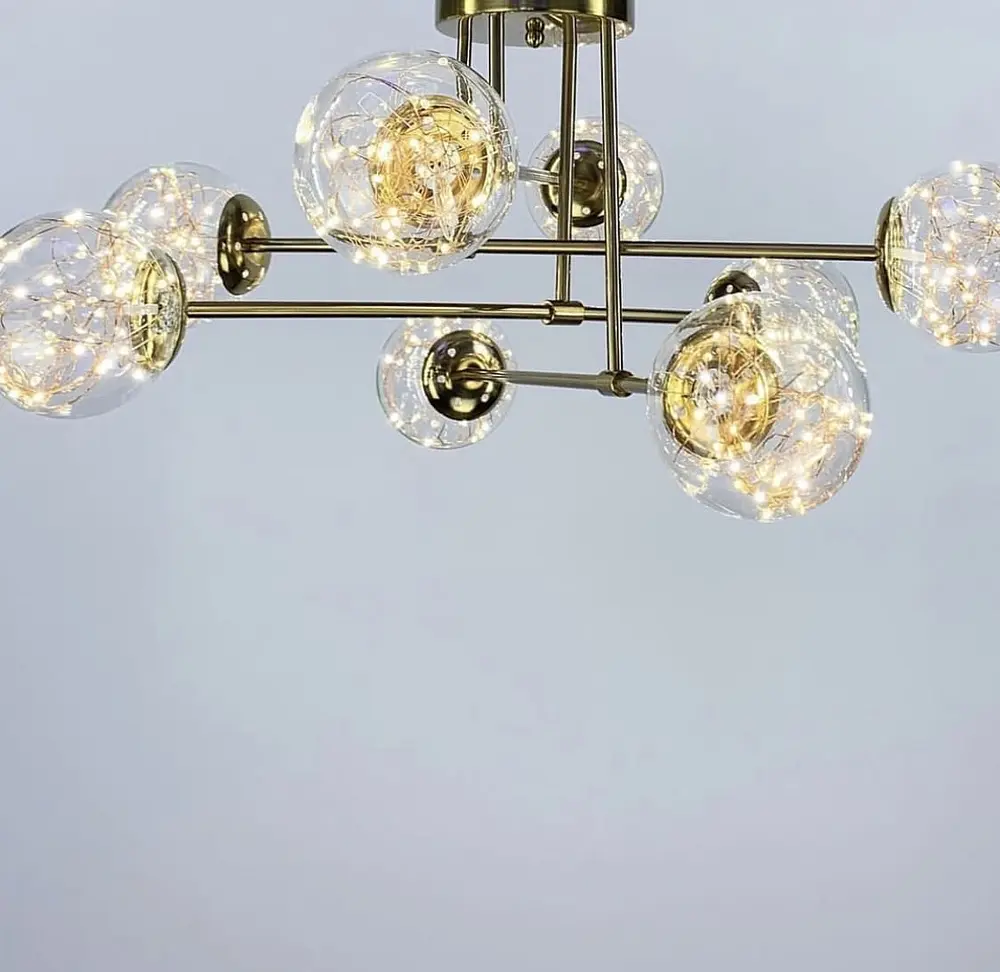 Латунная LED люстра на 8 прозрачных плафонов со встроенными светодиодами Line.F K 26/8 AB - фото 5