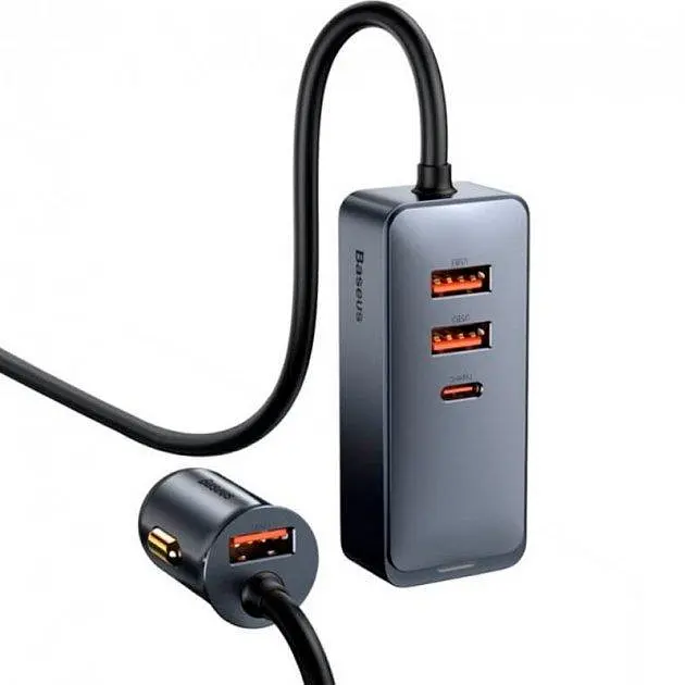 АЗУ Baseus 3USB + 1Type-C Share Together Fast Car Charger with Extension Cord 120W CCBT-B0G Grey - фото 2