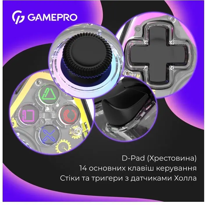 Геймпад Bluetooth джойстик GamePro GPS-13T Bluetooth 5.3/USB (PC/iOS/Android/PS3/PS4) DualShock RGB - фото 13