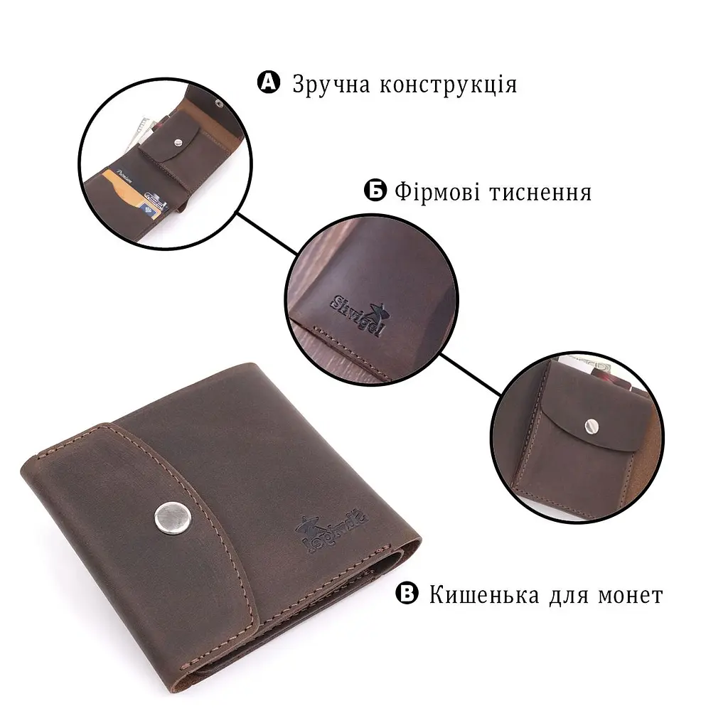 Вінтажне шкіряне портмоне Shvigel 16613 коричневе - фото 4