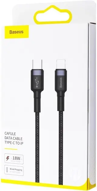 Кабель Baseus Cafule USB-C to Lightning PD 18W 1m (CATLKLF-G1) Black [54145] - фото 3