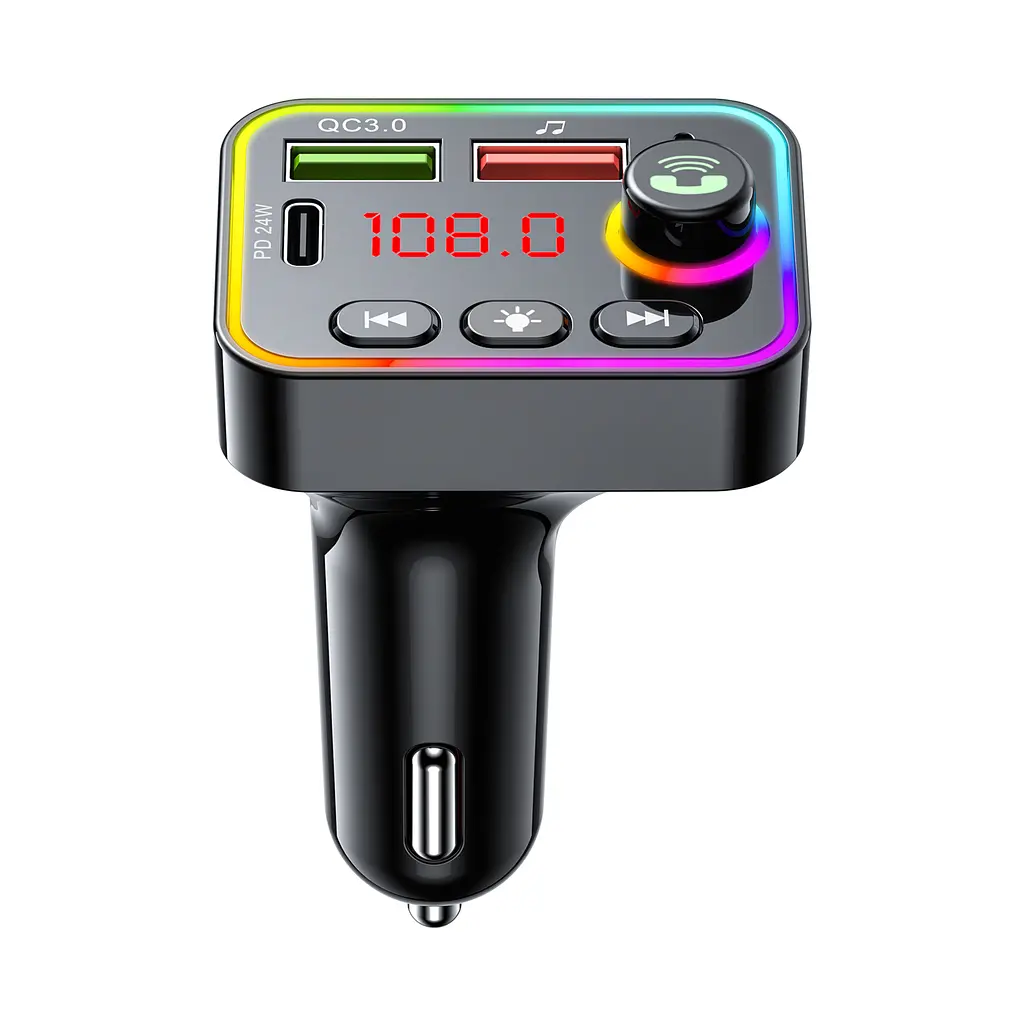 FM модулятор HAVIT HV-FM819BT USB-A+USB-C PD24W RGB Black HAVIT (28523-000) - фото 2