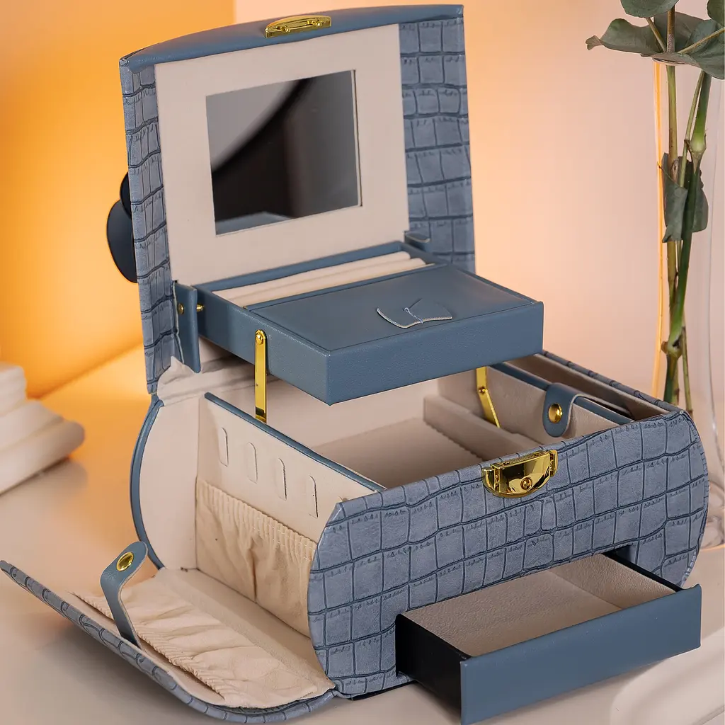 Кейс-органайзер Yiwu для украшений с защелкой 24x17x18 см синий HP-5-21BL - фото 9