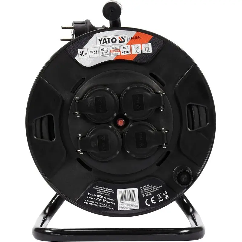 Подовжувач мережевий Yato 4 гнізда 40 м на котушці 16 А 3-жильний 1.5 мм² (YT-81054) - фото 2