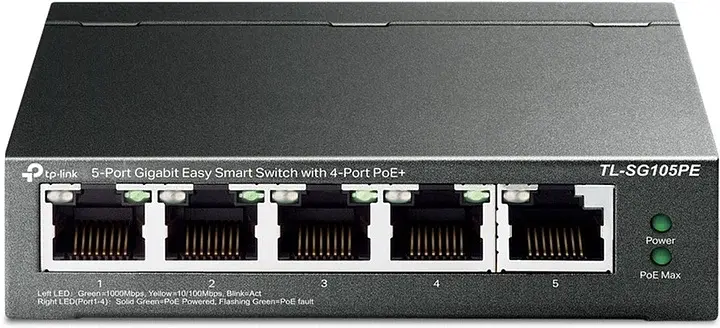 Комутатор TP-LINK TL-SG105PE 5xGE/4xPoE+ 65W EasySmart