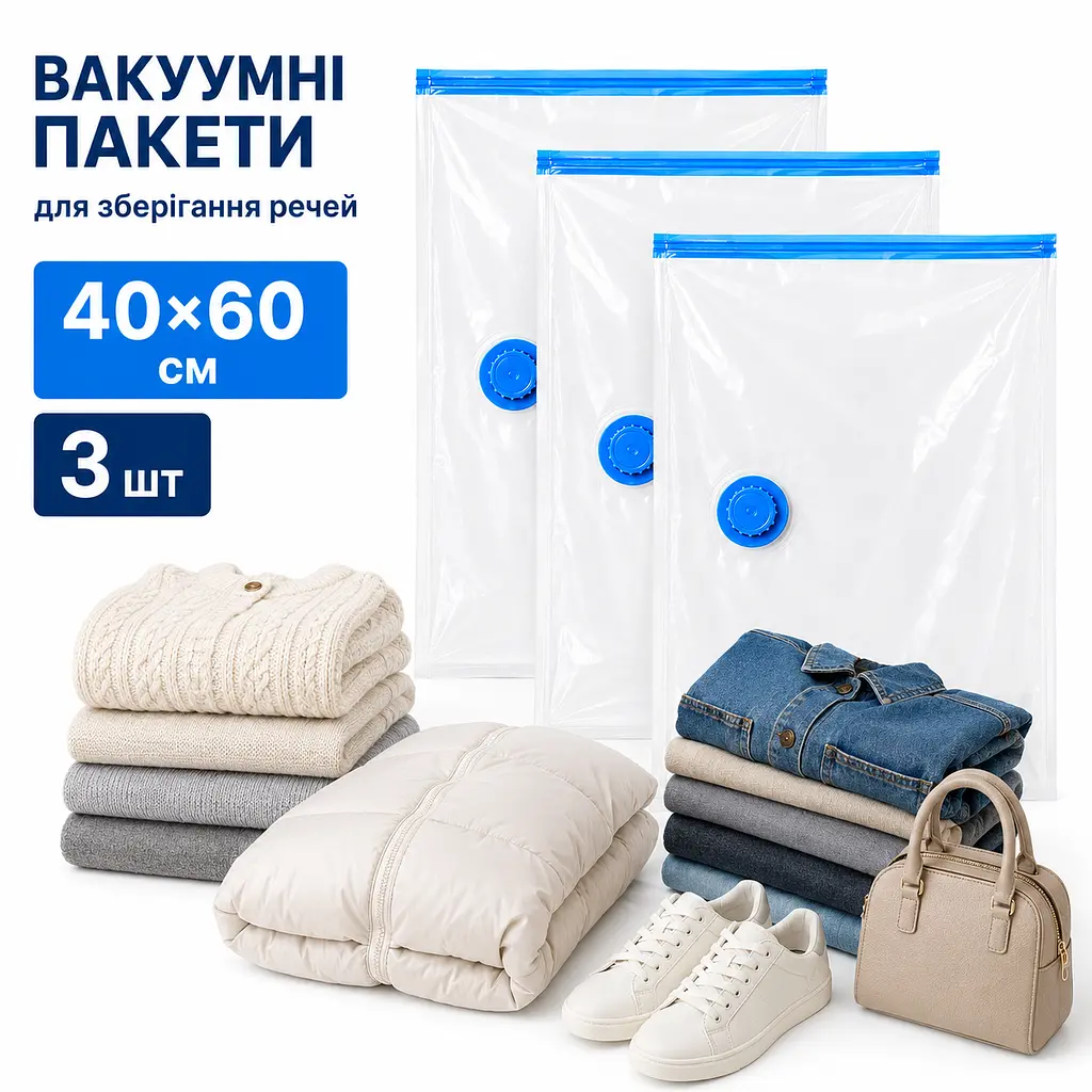 Пакети вакуумні для зберігання речей та одягу - економія місця до 80% 40×60 см 3 шт - фото 3
