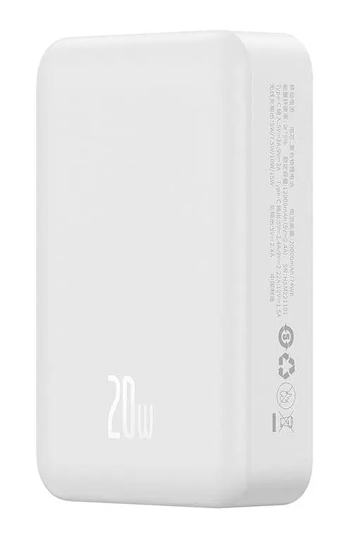 Зовнішній акумулятор бездротової Baseus Magnetic Mini Wireless Power Bank 20000mAh 20w білий PPCX150002 - фото 2