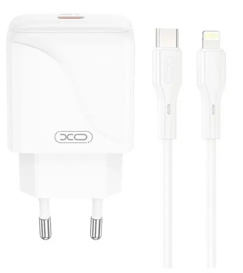 Сітчастий зарядний пристрій XO L141 single USB-C 20W 3A with Lightning-Type-C cable Білий