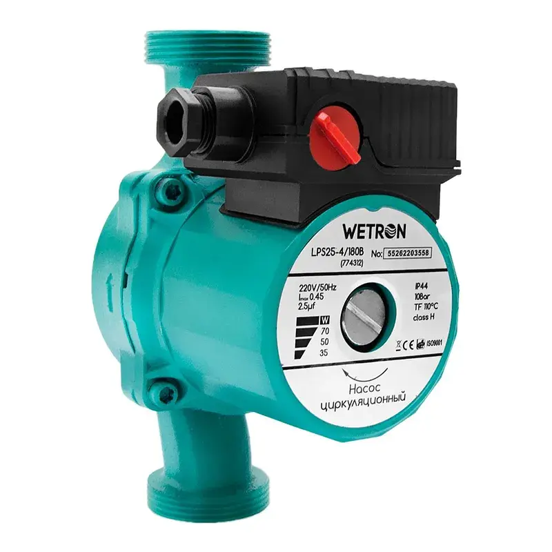 Насос циркуляційний 75Вт Hmax 4м Qmax 40л/хв Ø1 1/2" 180мм зел+гайки Ø1 WETRON LР525–4/180С (774312) - фото 2
