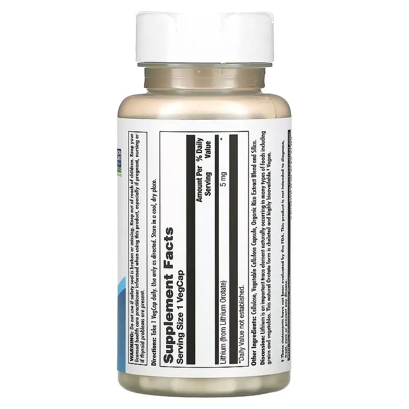 Інші мінерали Lithium Orotate 5 mg 60 VegCaps KAL vit0005829 - фото 2