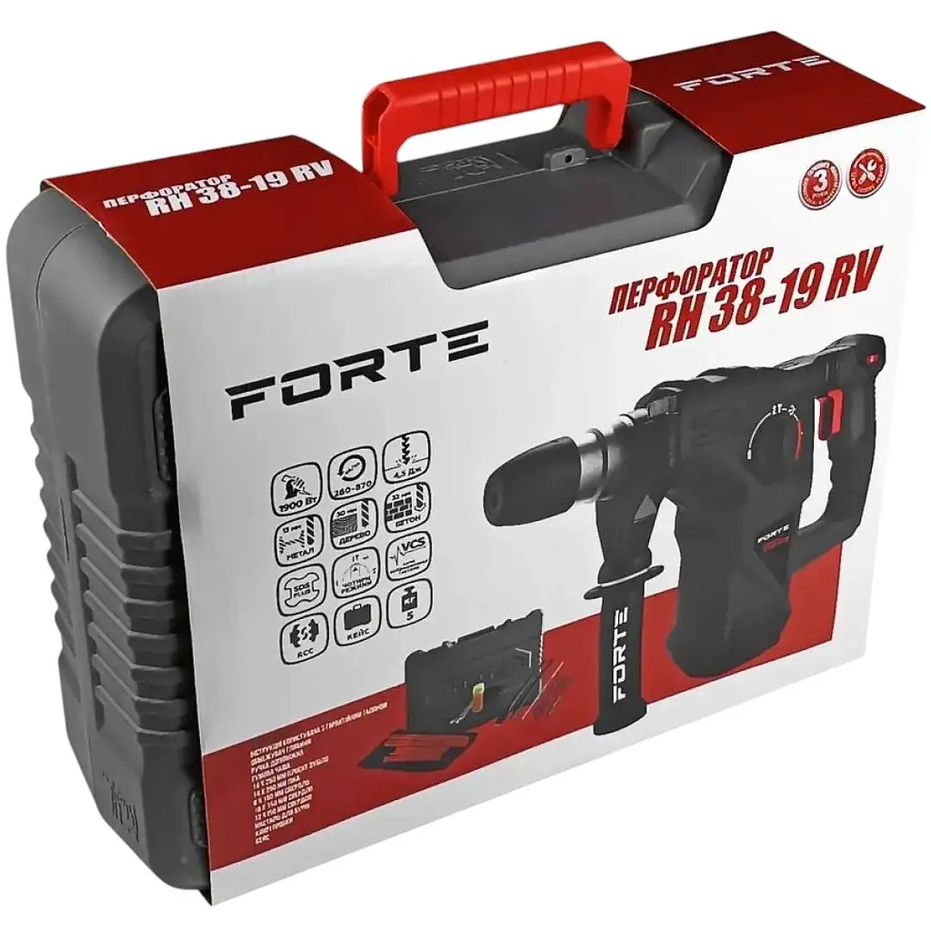 Перфоратор Forte SDS-Plus RH 38-19 RV 1.9 кВт 38 мм (133495) - фото 9