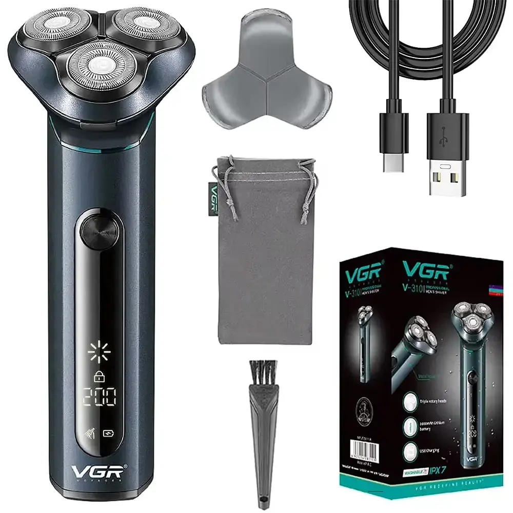 Акумуляторна електробритва водонепроникна, від USB, VGR V-310, Чорна / Бездротова бритва електрична - фото 3