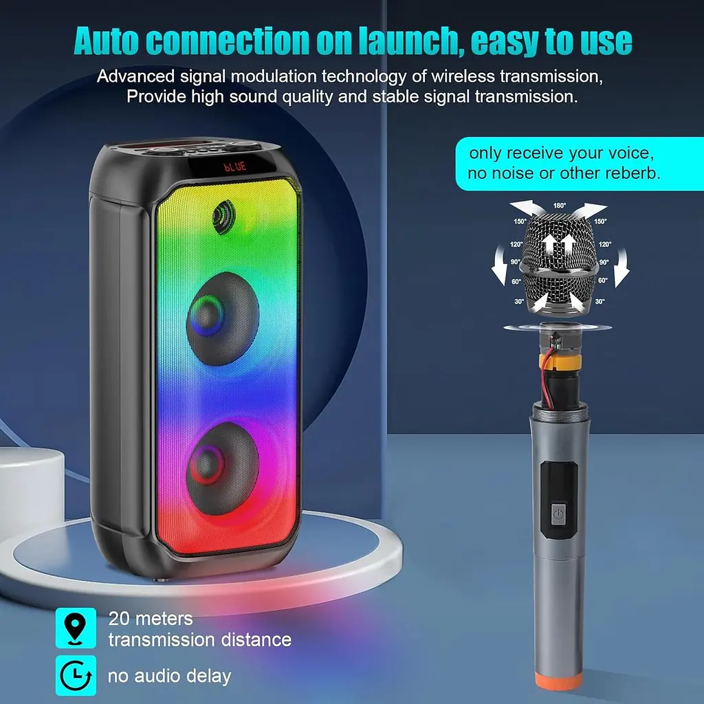 Динаміки TAMPROAD Bluetooth, 80 Вт бездротові портативні динаміки TWS для вечірок із сабвуфером, глибокі баси, світлодіодні - фото 4