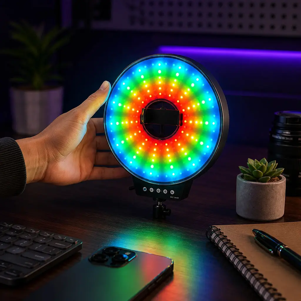 Світлодіодна LED лампа MJ-451 кільцева RGB 45 см зі і пультом керування - фото 4