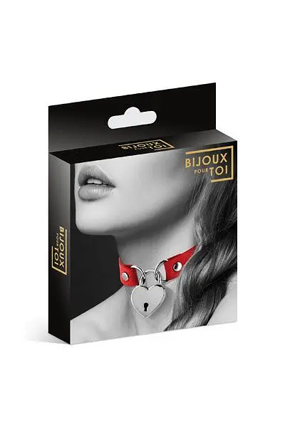 Чокер з замочком-сердечком Bijoux Pour Toi - HEART LOCK Red, екошкіра - фото 3