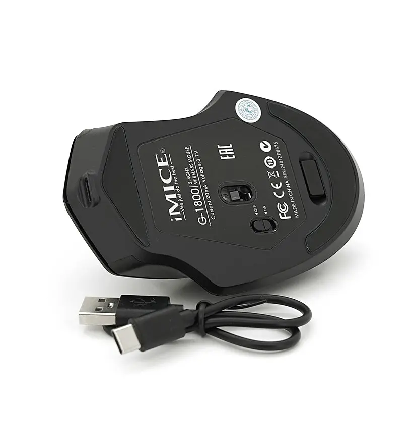 Игровая мышь беспроводная iMICE G1800 Rechargeable, 4 кнопок, аккумулятор, 1600dpi, 2.4Ghz, Black - фото 8