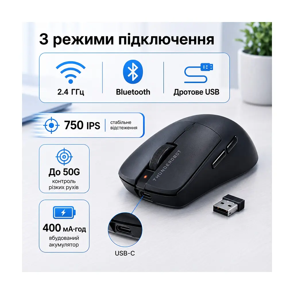 Мишка Thunderobot ML6Pro 8K Tri-mode Black (6974511794007) - фото 2
