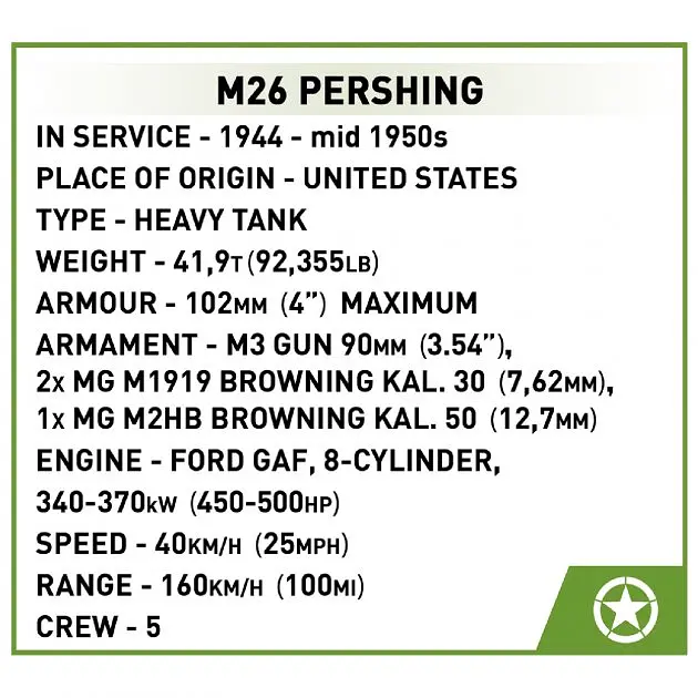 Конструктор Cobi Танк M26 Pershing T26E3, масштаб 1:28, 904 детали (COBI-2564) - фото 9