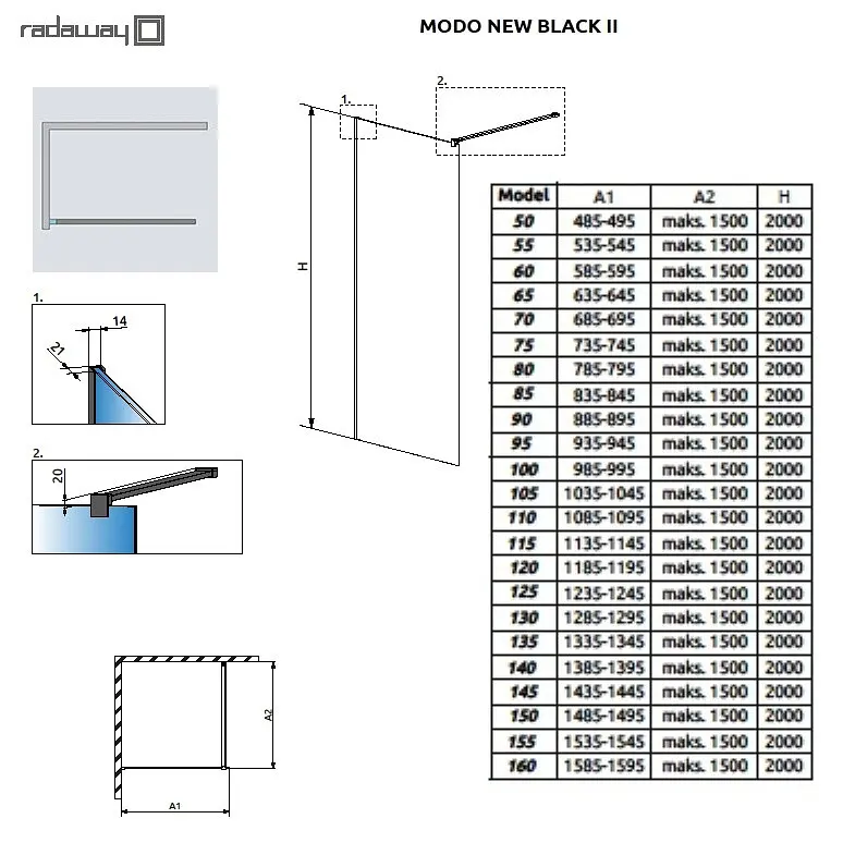 Душевая перегородка Radaway Modo New Black II 90x200 стекло, черное (389094-54-01) - фото 3