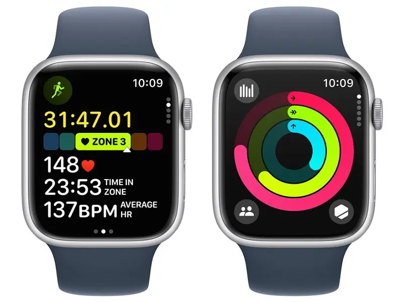 Смарт-годинник Apple Watch Series 9 GPS 45mm Silver Aluminum Case w. Storm Blue Sport Band - S/M (MR9D3) - фото 8
