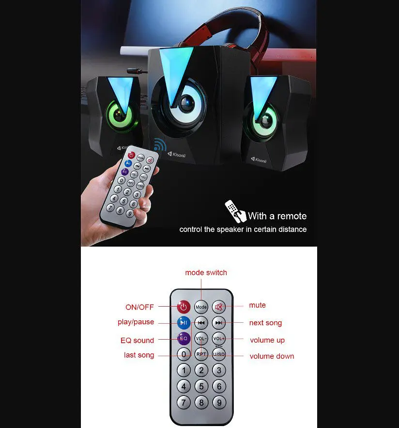 Компьютерные колонки 2.1 Kisonli TM4000U, Bluetooth, AUX, 5W+2x3W - фото 7