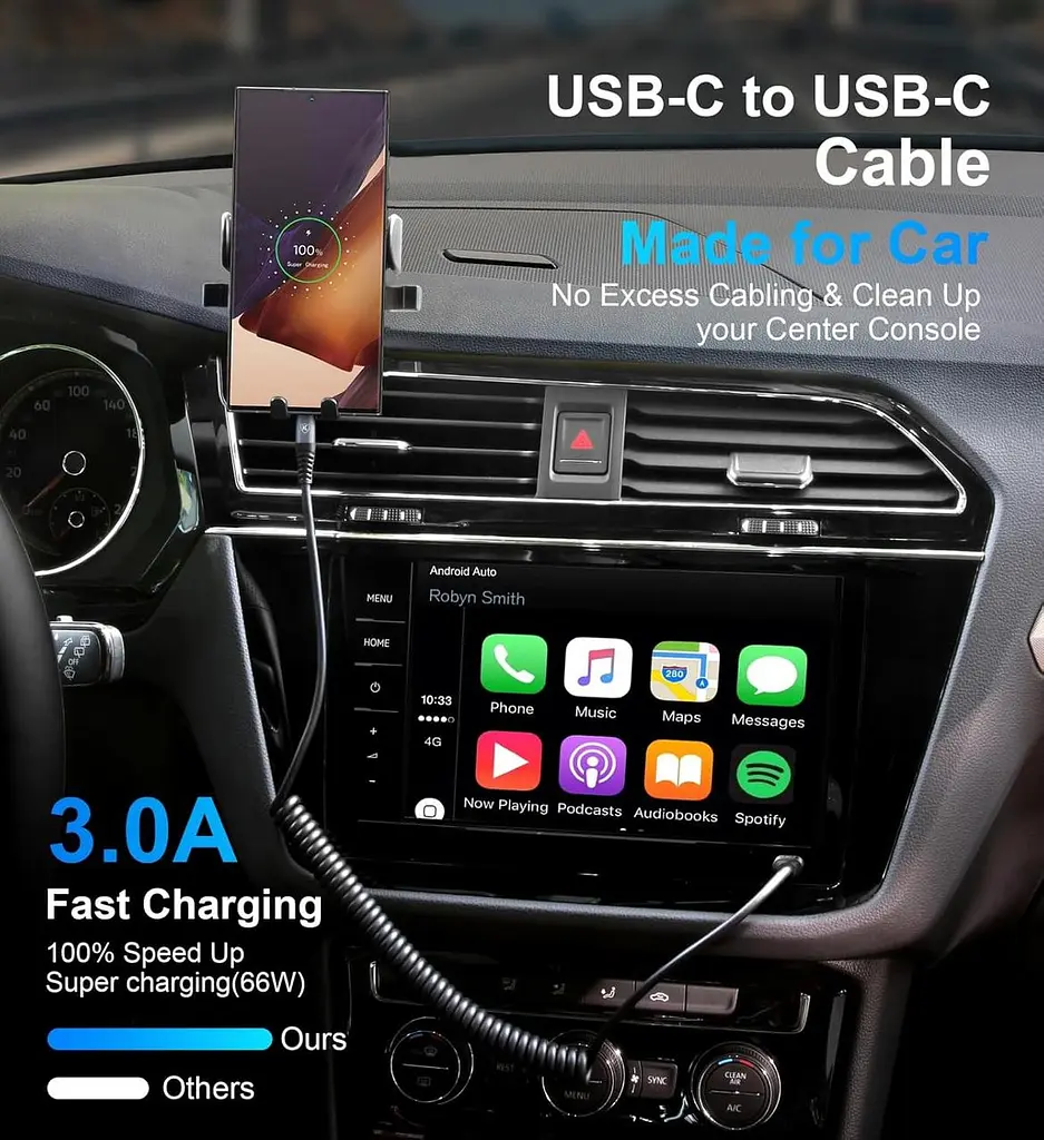 Кабель USB C до C 3 фута 2 пачки Спіральний USB C Зарядний кабель для автомобіля типу C Кабель швидкого заряджання для iPhone 17/1 - фото 6