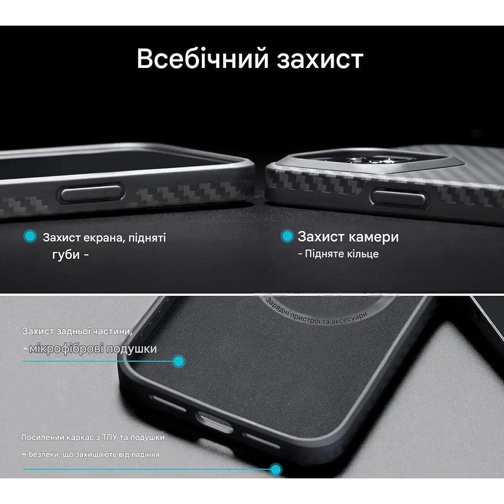 Противоударный чехол для iPhone 14 Pro Pitaka Military Grade MagSafe MagEz Case Pro 3 1500D Black/Grey (KI1401PP) - фото 7