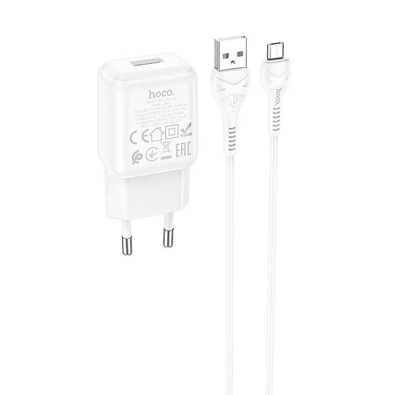 Адаптер мережевий HOCO Micro USB cable single port charger set C96A білий - фото 2