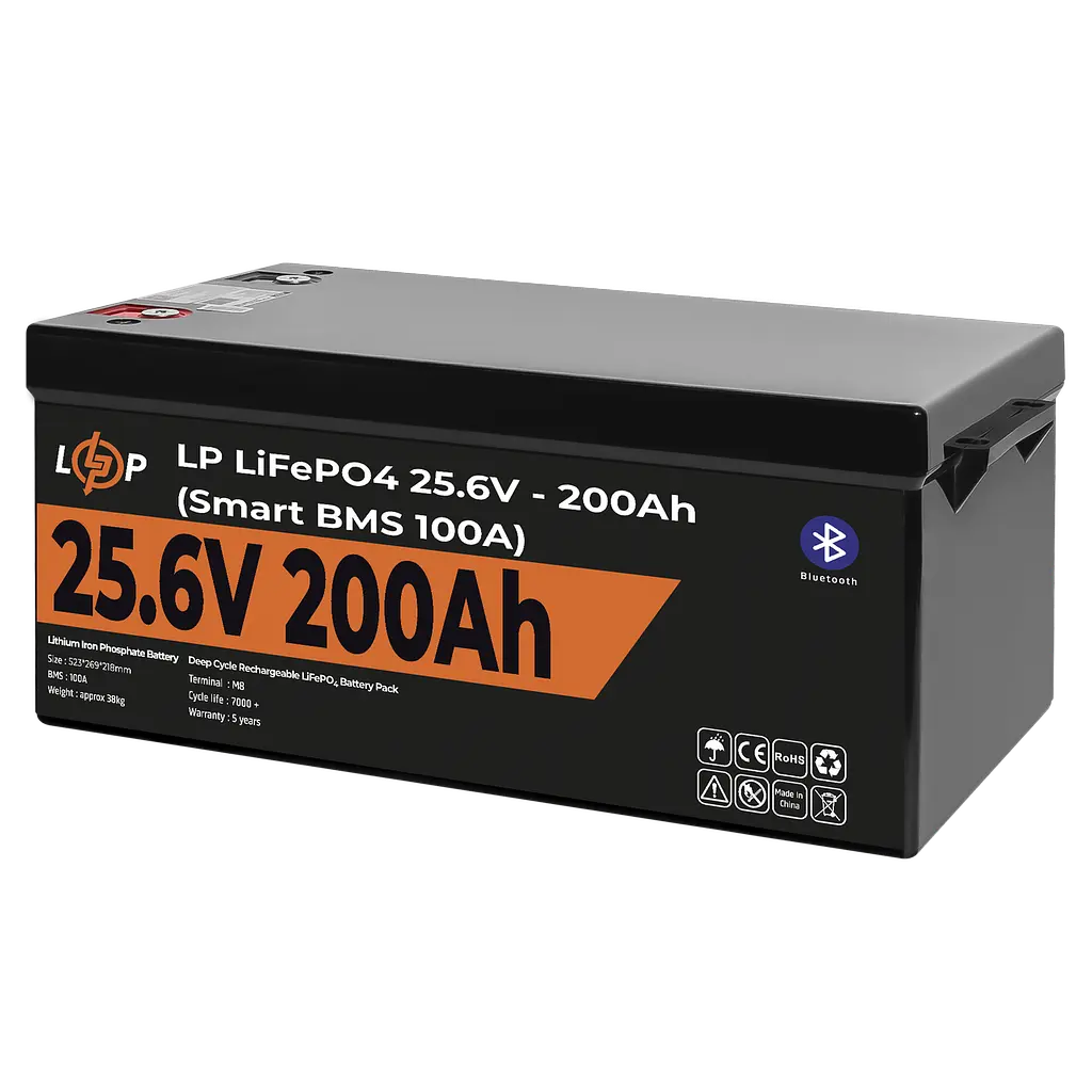 Аккумулятор LP LiFePO4 24V (25,6V) – 200 Ah (5120Wh) (Smart BMS 100А) с BT пластик - фото 3