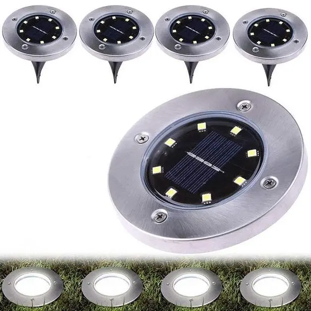 Світильник на сонячній батареї DISK Lights підсвічування для саду 8 Led сталевий - фото 3