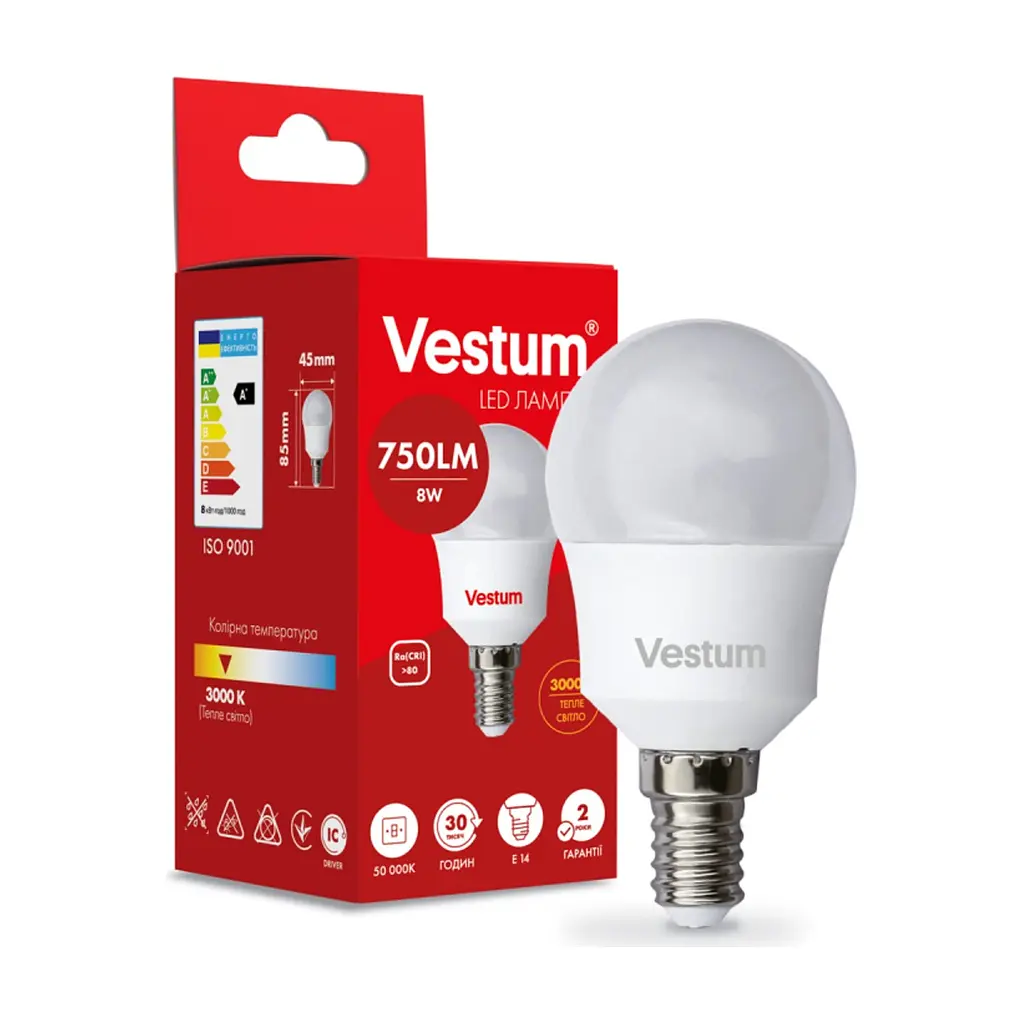 Лампочка Vestum LED G45 8W 3000K 220V E14 (1-VS-1212) - фото 2